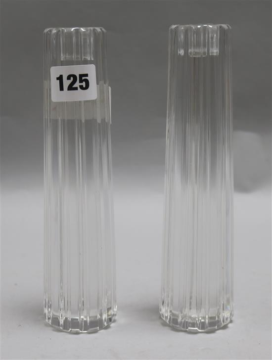 A pair of glass Tiffany candlesticks